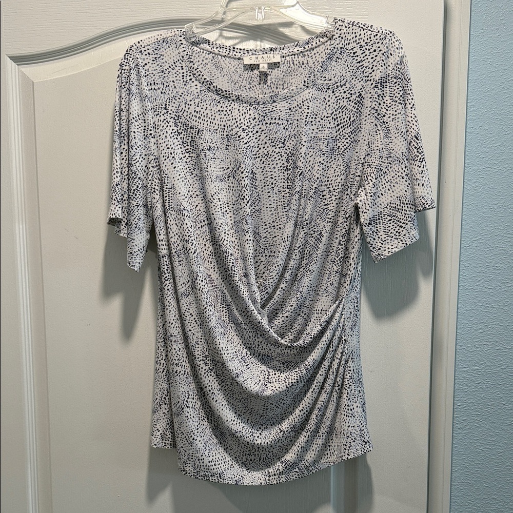 Chaus Black and White Dotted Short Sleeve Top